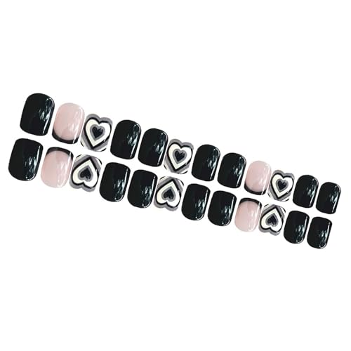 Kurze Quadratische Künstliche Nägel Zum Valentinstag Mit Herz Designs Zum Aufdrücken Der Nägel Künstliche Nägel Für Frauen Und Mädchen 24 Stück von AYPOHU