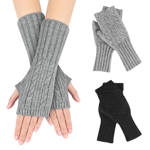 AYPOW 2 Paar Fingerlose Handschuhe Damen, Winter Warme Handschuhe Ohne Finger Damen Mädchen Dehnbar Thermo Strick Pulswärmer, Fashion Stulpen Hände Weiche Armstulpen Gestrickte Halbe Fingerhandschuhe von AYPOW