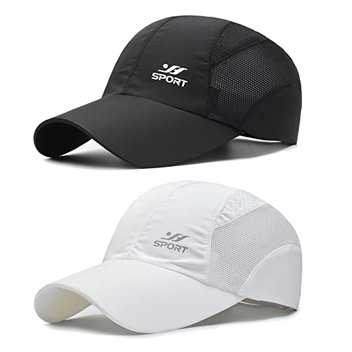 AYPOW 2 Pack Unisex Schnell Trocknend Baseball Cap, Modisches Lässig Atmungsaktiv Mesh Sportkappe Baseballkappe, Leichte Faltbare Outdoor Sportmütze Basecap Sonnenhut Baseballmütze für Herren Damen von AYPOW