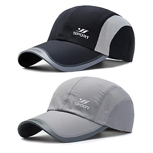 AYPOW 2 Pack Unisex Schnell Trocknend Baseball Cap Baseballkappe, Modisches Lässig Atmungsaktiv Mesh Sportkappe, Leichte Faltbare Outdoor Sportmütze Basecap Sonnenhut Baseballmütze für Herren Damen von AYPOW