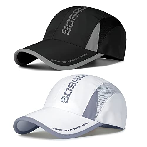 AYPOW 2 Pack Unisex Schnell Trocknend Baseball Cap Baseballkappe, Modisches Lässig Atmungsaktiv Mesh Sportkappe, Leichte Faltbare Outdoor-Sportmütze Basecap Sonnenhut Laufmütze für Herren Damen von AYPOW