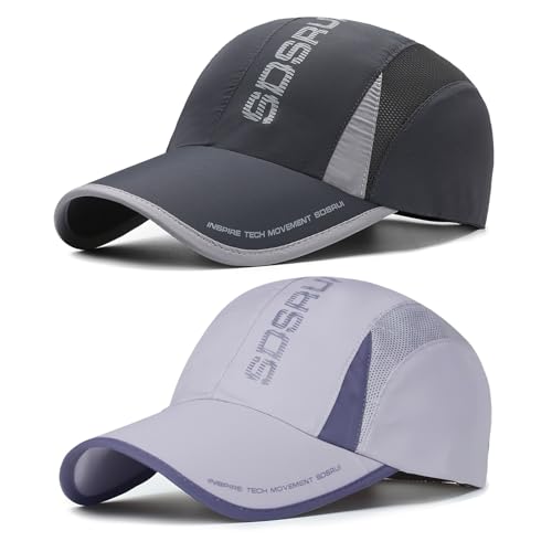 AYPOW 2 Pack Unisex Schnell Trocknend Baseball Cap Baseballkappe, Modisches Lässig Atmungsaktiv Mesh Sportkappe, Leichte Faltbare Outdoor-Sportmütze Basecap Sonnenhut Laufmütze für Herren Damen von AYPOW