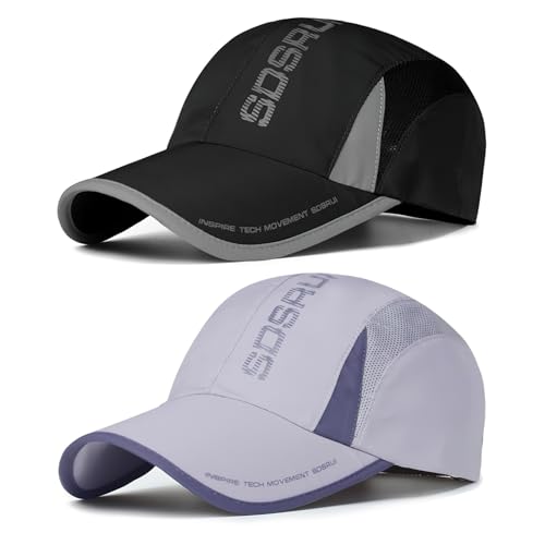 AYPOW 2 Pack Unisex Schnell Trocknend Baseball Cap Baseballkappe, Modisches Lässig Atmungsaktiv Mesh Sportkappe, Leichte Faltbare Outdoor-Sportmütze Basecap Sonnenhut Laufmütze für Herren Damen von AYPOW