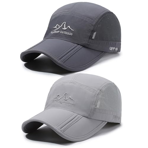 AYPOW 2 Pcs Baseball Cap Herren Damen Faltbar Schnell Trocknend Running Kappe mit Atmungsaktiv Mesh Unisex, Leichte Verstellbar Basecap Sonnenschutz Draußen Sanpback Baseballkappe Sportmütze Sommer von AYPOW