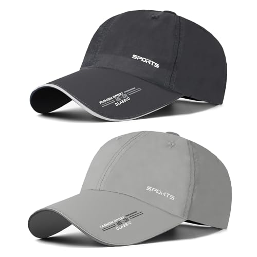 AYPOW 2 Pcs Baseball Cap Herren Damen, Schnelltrocknend Basecap Running Cap mit Reflektierende Krempe Unisex, Leichte Schildmütze Verstellbar Draußen Kappen Sonnenhut Golff Tennis Cappy Sommer Caps von AYPOW