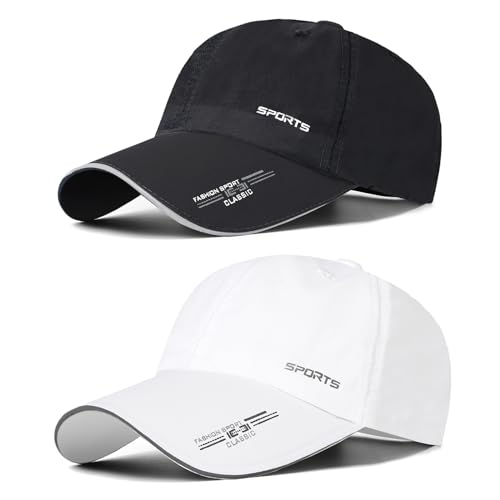 AYPOW 2 Pcs Baseball Cap Herren Damen, Schnelltrocknend Basecap Running Cap mit Reflektierende Krempe Unisex, Leichte Schildmütze Verstellbar Draußen Kappen Sonnenhut Golff Tennis Cappy Sommer Caps von AYPOW