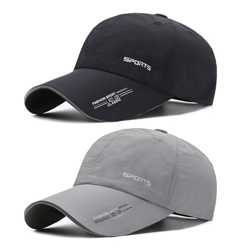 AYPOW 2 Pcs Baseball Cap Herren Damen, Schnelltrocknend Basecap Running Cap mit Reflektierende Krempe Unisex, Leichte Schildmütze Verstellbar Draußen Kappen Sonnenhut Golff Tennis Cappy Sommer Caps von AYPOW