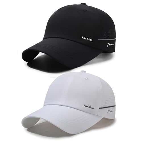 AYPOW 2 Pcs Baseball Cap Unisex Schnell Trocknend Basecap Sports Running Cap, UV Schutz Leichte Baseballkappe mit Reflexstreifen Laufmütze Sommermütze Golf mit Verstellbar Snapback Damen und Herren von AYPOW