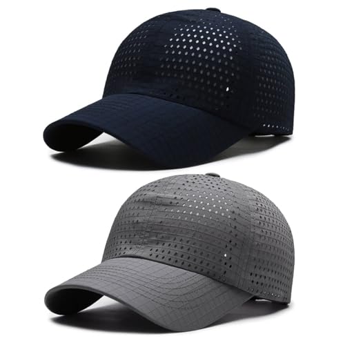 AYPOW 2 Pcs Basecap Herren Damen, Atmungsaktivem Schnelltrocknend MeshBaseball Kappen Unisex, Leichte Verstellbar Schildmütze Snapback Caps Sonnenschutz Tennis Laufen Cappy Draußen Sport Sommer von AYPOW