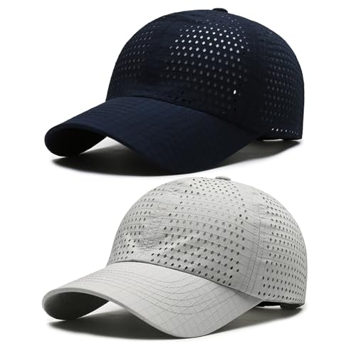 AYPOW 2 Pcs Basecap Herren Damen, Atmungsaktivem Schnelltrocknend MeshBaseball kappen Unisex, Leichte Verstellbar Schildmütze Snapback Caps Sonnenschutz Tennis Laufen Cappy Draußen Sport Sommer von AYPOW