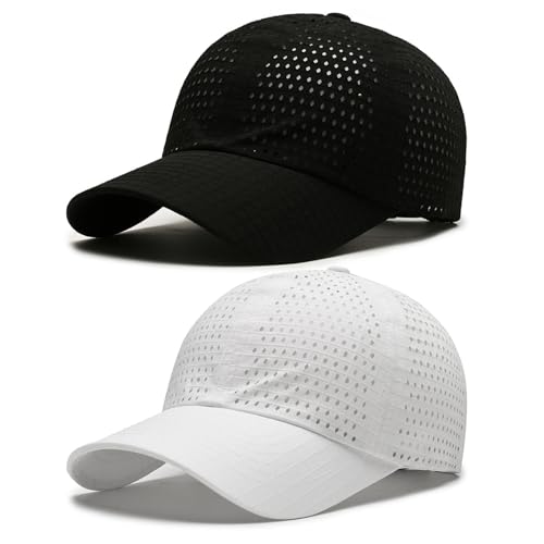 AYPOW 2 Pcs Basecap Herren Damen, Atmungsaktivem Schnelltrocknend MeshBaseball kappen Unisex, Leichte Verstellbar Schildmütze Snapback Caps Sonnenschutz Tennis Laufen Cappy Draußen Sport Sommer von AYPOW