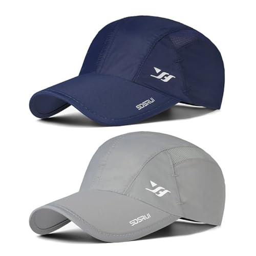 AYPOW 2 Pcs Schnell Trocknend Atmungsaktiv Baseball Cap Baseballkappe, Herren Damen Lässig Modisches Leichte Faltbare Outdoor Sportmütze Sportkappe, Waschbar Verstellbar Basecap Sonnenhut, Unisex von AYPOW