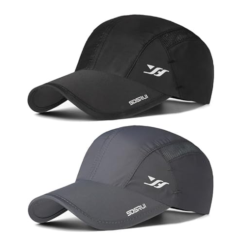 AYPOW 2 Pcs Schnell Trocknend Atmungsaktiv Baseball Cap Baseballkappe, Herren Damen Lässig Modisches Leichte Faltbare Outdoor Sportmütze Sportkappe, Waschbar Verstellbar Basecap Sonnenhut, Unisex von AYPOW