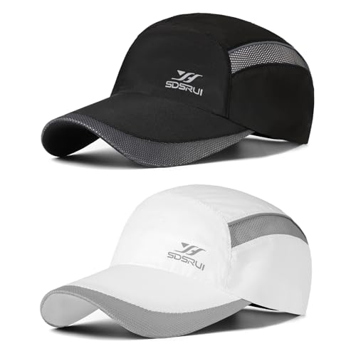 AYPOW 2 Pcs Unisex Schnell Trocknend Baseball Cap Baseballkappe, Modisches Leichte Faltbare Atmungsaktiv Mesh Outdoor Sportmütze Sportkappe, Verstellbar Lässig Basecap Sonnenhut für Herren Damen von AYPOW