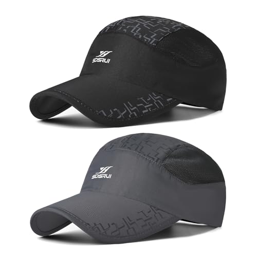 AYPOW 2 Pcs Unisex Schnell Trocknend Baseball Cap Baseballkappe, Modisches Leichte Faltbare Atmungsaktiv Mesh Outdoor Sportmütze Sportkappe, Verstellbar Lässig Basecap Sonnenhut für Herren und Damen von AYPOW