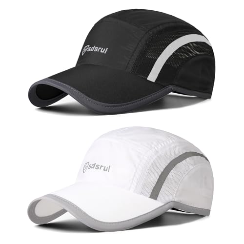 AYPOW 2 Pcs Unisex Schnell Trocknend Baseball Cap Baseballkappe, Modisches Leichte Faltbare Atmungsaktiv Outdoor Sportmütze Sportkappe, Reflektierende Verstellbar Basecap Sonnenhut für Herren Damen von AYPOW