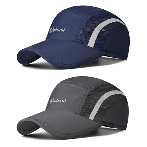 AYPOW 2 Pcs Unisex Schnell Trocknend Baseball Cap Baseballkappe, Modisches Leichte Faltbare Atmungsaktiv Outdoor Sportmütze Sportkappe, Reflektierende Verstellbar Basecap Sonnenhut für Herren Damen von AYPOW