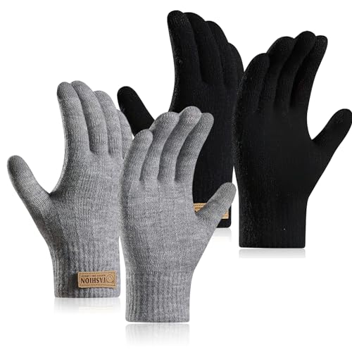 AYPOW 2Paar Frauen Winter Strickhandschuhe, Handschuhe Damen Winter Warme Touchscreen Winterhandschuhe, Elastische Manschette Winter Texting Handschuhe - Geschenke für Damen von AYPOW