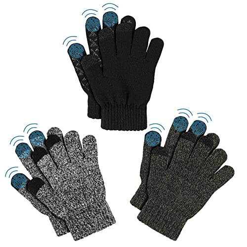 AYPOW 3 Paar Kinder Winter Warme Handschuhe, Elastisch Thermo Fleece Futter Touchscreen Outdoor Vollfinger Strickhandschuhe für 4-8 Jahre alte Jungen Mädchen Kinder, Wintertaugliches Tägliches Tragen von AYPOW