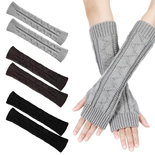 AYPOW 3 paar Fingerlose Handschuhe Damen,Fashion Winter Warme Gestrickte Armstulpene,Weiche Halb Fingerhandschuhe Pulswärmer Winterhandschuhe Mädchen Fäustlinge Handschuhe ohne Finger für Frauen von AYPOW