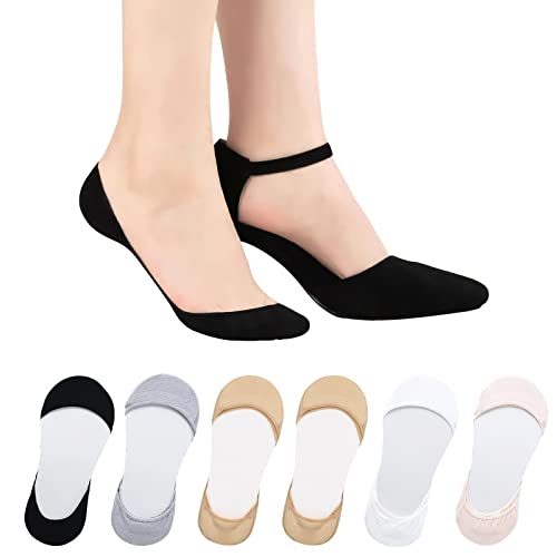 AYPOW 6 Paar Damen Füßlinge Unsichtbare Socken für High Heels, Baumwolle Ultra Low Cut Liner Unsichtbare Socken, Weiche Söckchen Ballerina Socken Sneaker Socken mit Rutschfest Silikon für Loafer von AYPOW