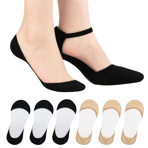 AYPOW 6 Paar Damen Füßlinge Unsichtbare Socken für High Heels, Baumwolle Ultra Low Cut Liner Unsichtbare Socken, Weiche Söckchen Ballerina & Sneaker Söckchen mit Rutschfest Silikon für Loafer von AYPOW