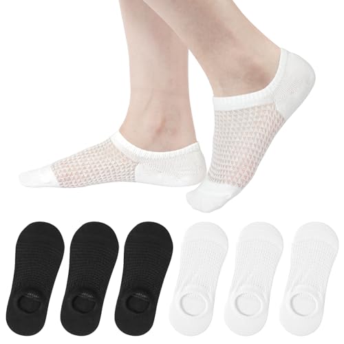 AYPOW 6 Paar Damen No Show Socken Füßlinge Baumwoll, Atmungsaktive Mesh Licht Unsichtbare Socken mit Rutschfest Silikon, Weiche Dünne Sneaker Socken Halbsocken Knöchelsocken Sommer von AYPOW