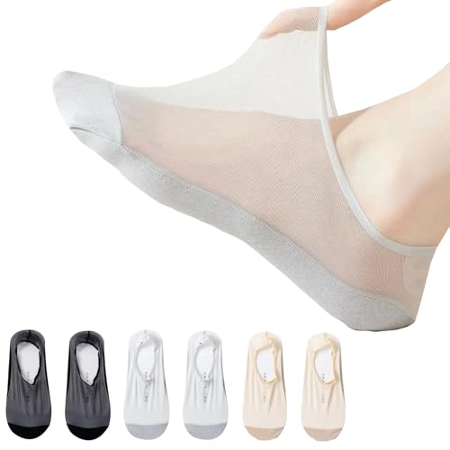 AYPOW 6 Paar Damen Ultra Atmungsaktiv Füßlinge Unsichtbare Socken, Low Cut Baumwolle Unten Liner Mesh Nylon Eisseide Sockens, Mode Rutschfest Silikon Söckchen für Loafer Flache Sneakers Schuhe von AYPOW