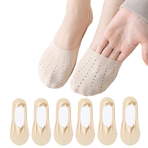 AYPOW 6 Paar Damen Ultra Atmungsaktiv Füßlinge Unsichtbare Socken, Low Cut Baumwolle Unten Liner Unsichtbar Nylon Eisseide Sockens, Rutschfest Silikon Ballerina Söckchen für Loafer Flache Schuhe von AYPOW