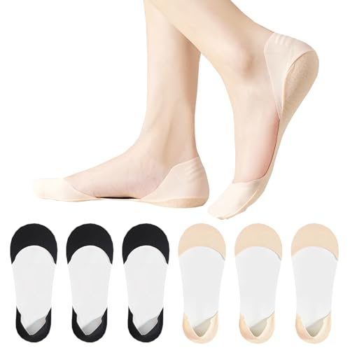 AYPOW 6 Paar Damen Ultra Low Cut Füßlinge Unsichtbare Socken für High Heels, Eisseide Nylon Baumwolle Liner Unsichtbare Socken Weiche Söckchen, Loafer Ballerina Sneaker Sockens mit Rutschfest Silikon von AYPOW