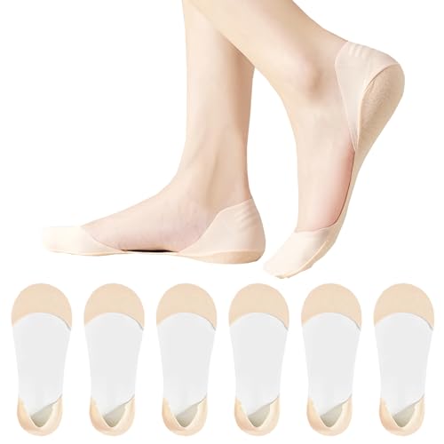 AYPOW 6 Paar Damen Ultra Low Cut Füßlinge Unsichtbare Socken für High Heels, Eisseide Nylon Baumwolle Liner Unsichtbare Socken Weiche Söckchen, Loafer Ballerina Sneaker Sockens mit Rutschfest Silikon von AYPOW