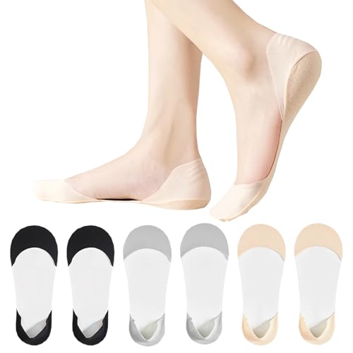 AYPOW 6 Paar Damen Ultra Low Cut Füßlinge Unsichtbare Socken für High Heels, Eisseide Nylon Baumwolle Liner Unsichtbare Socken Weiche Söckchen, Loafer Ballerina Sneaker Sockens mit Rutschfest Silikon von AYPOW