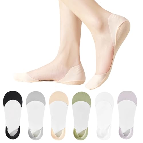 AYPOW 6 Paar Damen Ultra Low Cut Füßlinge Unsichtbare Socken für High Heels, Eisseide Nylon Baumwolle Liner Unsichtbare Socken Weiche Söckchen, Loafer Ballerina Sneaker Sockens mit Rutschfest Silikon von AYPOW