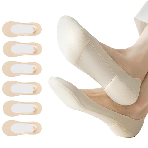 AYPOW 6 Paar Damen Ultra Low Cut Füßlinge Unsichtbare Socken mit Schwamm Pads für High Heels, Nylon Freizeit Atmungsaktiv Schweiß Absorbierend Rutschfest Silikon Socken Söckchen für Loafer Ballerina von AYPOW