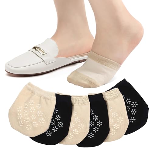 AYPOW 6 Paar Zehensocken Vorfußsocken aus Baumwolle für Damen, Schweiß Absorbieren No Show Unsichtbare Halbsocken mit Rutschfestem Silikon für Pantoletten Slingback-High-Heels von AYPOW