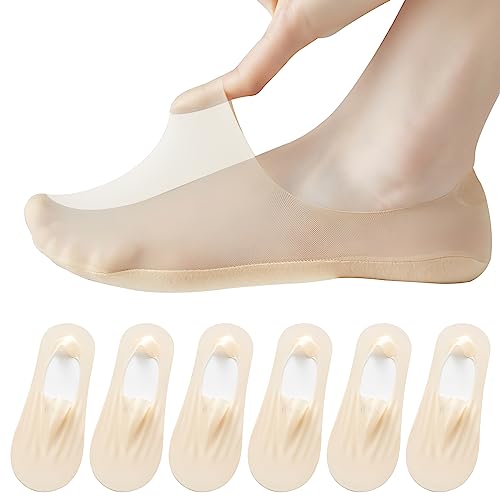 AYPOW 6Paar Damen Füßlinge Ultra Unsichtbare Socken, Ultraleichte Atmungsaktive Low Cut Liner & Schnitt Willkürlich Unsichtbare Socken mit Rutschfest Silikon, Ballerina Socken für Loafer Flache Schuhe von AYPOW