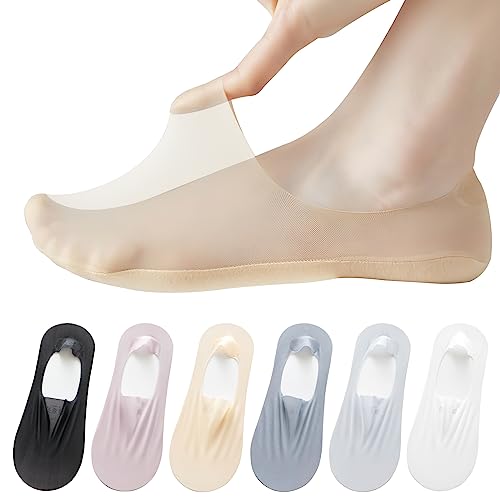 AYPOW 6Paar Damen Füßlinge Ultra Unsichtbare Socken, Ultraleichte Atmungsaktive Low Cut Liner & Schnitt Willkürlich Unsichtbare Socken mit Rutschfest Silikon, Ballerina Socken für Loafer Flache Schuhe von AYPOW