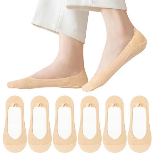 AYPOW 6Pcs Damen Füßlinge No Show Socken Nylon, Licht Dünne Mesh Atmungsaktive Unsichtbare Sneaker Socken mit Rutschfeste Silikon, Weiche Eisseide Baumwoll Ballerina Socken für Fache Schuhe Loafer von AYPOW
