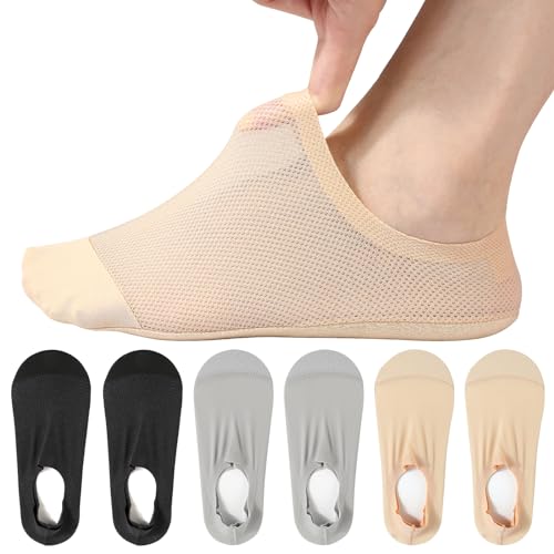 AYPOW 6Pcs No Show Nylon Socken Füßlinge Damen, Großflächiges Mesh Ultra Atmungsaktive Eisseide Unsichtbare Socken, Rutschfeste Baumwollboden Lässige Söckchen Sneaker Socken für flache Schuhe Loafer von AYPOW