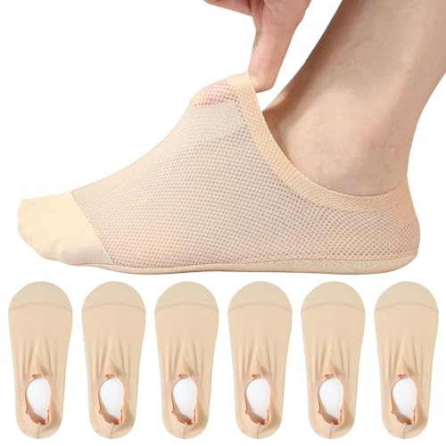 AYPOW 6Pcs No Show Nylon Socken Füßlinge Damen, Großflächiges Mesh Ultra Atmungsaktive Eisseide Unsichtbare Socken, Rutschfeste Baumwollboden Lässige Söckchen Sneaker Socken für flache Schuhe Loafer von AYPOW