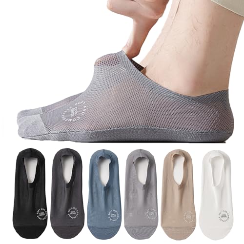 AYPOW 6Pcs No Show Nylon Socken Füßlinge Herren, Großflächiges Mesh Ultra Atmungsaktive Eisseide Unsichtbare Sockens, Rutschfeste Baumwollboden Lässige Söckchen Sneaker Socken für flache Schuhe Loafer von AYPOW