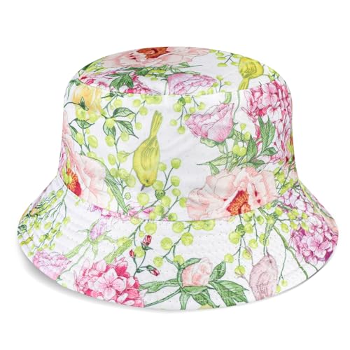 AYPOW Baumwolle Reversibel Damen Fischerhut Blumenmuster Sonnenhut, Leichter Beideseitig Tragen Anglerhut Teenager Mädchen Fischerhüte, Faltbar Strandhut Mode Eimerhut für Camping Reisen Wandern von AYPOW