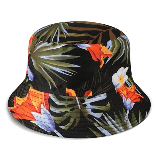 AYPOW Baumwolle Reversibel Damen Fischerhut Blumenmuster Sonnenhut, Leichter Beideseitig Tragen Anglerhut Teenager Mädchen Fischerhüte, Faltbar Strandhut Mode Eimerhut für Camping Reisen Wandern von AYPOW