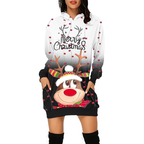 AYPOW Damen Casual Weihnachts Christmas Kapuzenpullover, Kreativer Lustiger 3D Pullover Hoody, Xmas Long Hoodie Top Hoodies mit Taschen Langarm Sweatshirts Pullover für Damen S-XXL von AYPOW