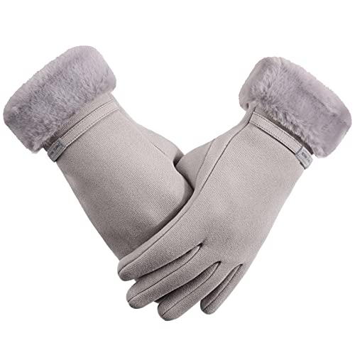 AYPOW Damen Dame Winter Warme Handschuhe, Thermofleece Futter Winddicht Handschuhe Im Freien, Touchscreen-Funktion, Winter Passform Tägliche Verwendung, beige, One size von AYPOW