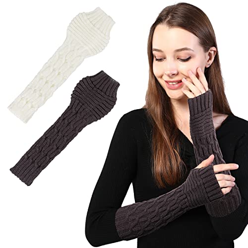 AYPOW Damen Fingerlose Handschuhe 2 Paar, Winter Gestrickte Handschuhe für Damen, Winter Halb Handschuhe Damen, Gestrickte Pulswärmer Strick Kurzer Fingerless Armstulpen Winter Halb Fingerhandschuhe von AYPOW