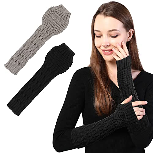 AYPOW Damen Fingerlose Handschuhe 2 Paar, Gestrickte Winter Pulswärmer, Strick Kurzer Fingerless Armstulpen Halb Fingerhandschuhe von AYPOW