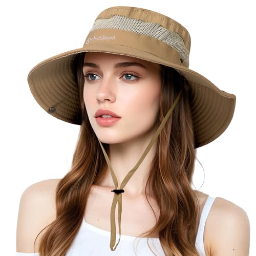 AYPOW Damen UV-Schutz Sonnenhut Breite Krempe Strandhut, Atmungsaktiv Faltbar Outdoor Cap Fischerhut Sommerhut, Tragbar Safarihut Bucket Hat Hüte Camping Mütze für Golf Reisen Wandern von AYPOW