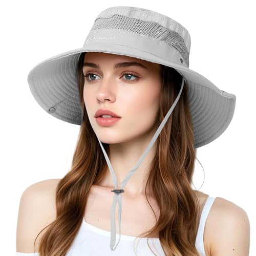AYPOW Damen UV-Schutz Sonnenhut Breite Krempe Strandhut, Atmungsaktiv Faltbar Outdoor Cap Fischerhut Sommerhut, Tragbar Safarihut Bucket Hat Hüte Camping Mütze für Golf Reisen Wandern von AYPOW