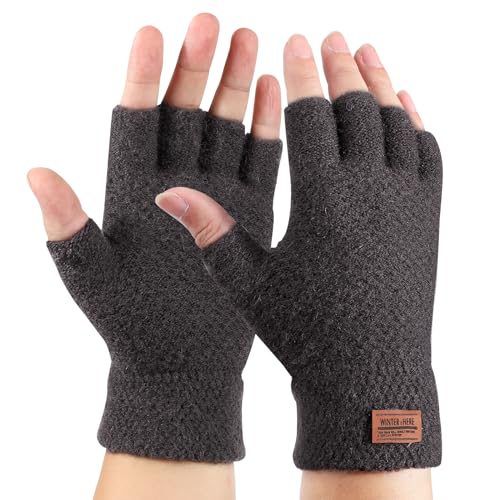 AYPOW Fingerlose Handschuhe für Damen Herren, Winter Thermisch Half Finger Strickhandschuhe Weich, Warme Halb Fingerhandschuhe Fäustlinge Winterhandschuhe Laufen Arbeits Radfahren Outdoor Sport von AYPOW